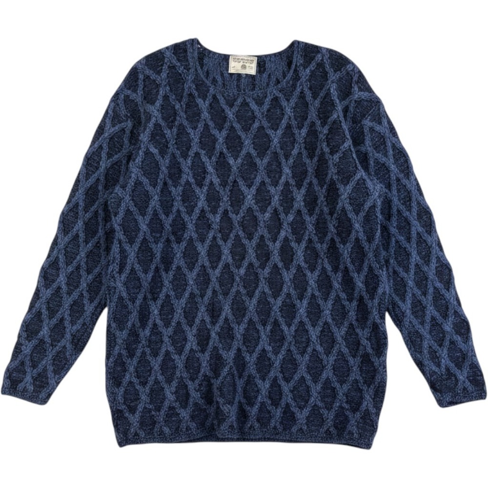 Vintage Connemara Knitwear Sweater Indigo Blue Merino Irish Wool Diamond Cable